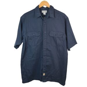 Carhartt Men's Dark Blue Casual Button Down Work Shirt Short Sleeve Size Large